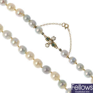 A freshwater cultured pearl necklace.