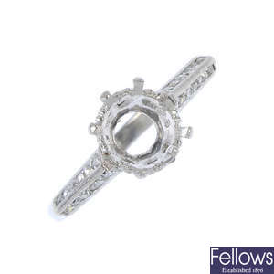 A platinum diamond ring mount.