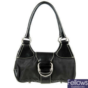 PRADA - a black nylon Tessuto canvas and leather handbag.