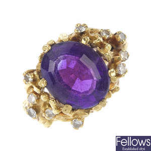 A 1970s 18ct gold amethyst and diamond ring, by Cropp & Farr.