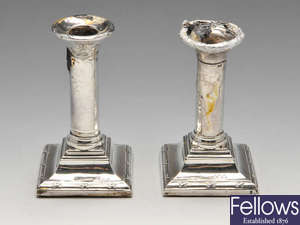 A pair of 1920's silver mounted candlesticks, etc.