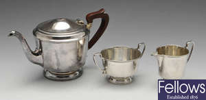 An Art Deco three piece silver tea service.