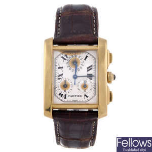CARTIER - an 18ct yellow gold Tank Francaise Chronoflex chronograph wrist watch.