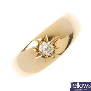 A mid Victorian 18ct gold diamond single-stone ring.
