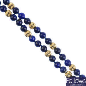 A lapis lazuli bead single-strand necklace.