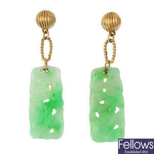 A pair of jade earrings.