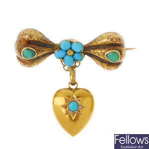 A Victorian gold diamond and turquoise brooch.