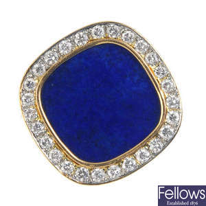 CAVELTI - a 1980s lapis lazuli and diamond cluster ring.