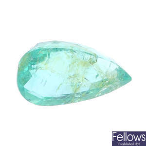 A pear-shape emerald, weighing 2.20cts.