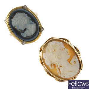 Two 9ct gold cameo rings.
