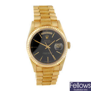 (95720) ROLEX - a gentleman's 18ct yellow gold Oyster Perpetual Day-Date bracelet watch.