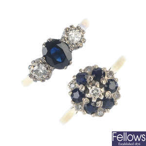 Two sapphire and diamond rings.