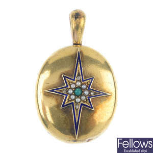 A late Victorian gold, enamel and gem-set pendant, circa 1880.
