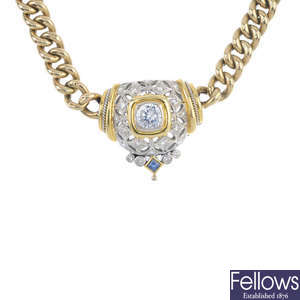 A cubic zirconia, sapphire and diamond set necklace.