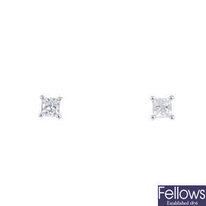 A pair of 18ct gold square-shape diamond ear studs.