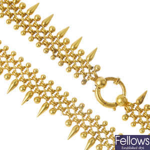 A late Victorian 15ct gold necklace, circa 1880.