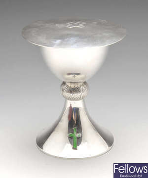 A modern silver chalice and paten by A. Edward Jones Ltd.