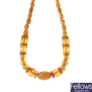 Two items of amber jewellery.