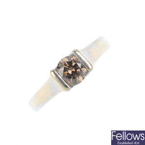 An 18ct gold 'brown' diamond single-stone ring.