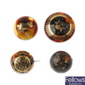 A selection of late Victorian tortoiseshell pique single jewellery pieces.