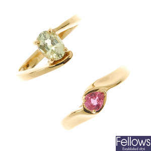Two 18ct gold sapphire single-stone rings.