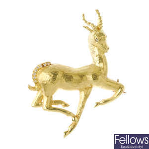 A diamond antelope brooch.