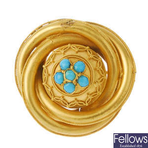 A late Victorian gold turquoise sentimental brooch.