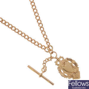An early 20th century 9ct gold Albert, with fob.