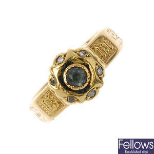 A mid Victorian 18ct gold gem-set memorial ring.