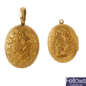 Two late Victorian 9ct gold back and front lockets.