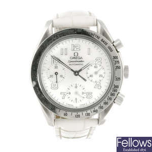 OMEGA - a stainless steel Speedmaster chronograph wrist watch.