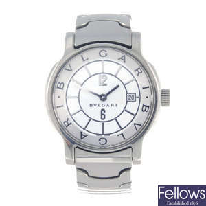 BULGARI - a lady's stainless steel Solotempo bracelet watch.