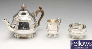 A 1940's silver three-piece tea set.