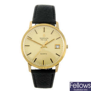 MARVIN REVUE - a gentleman's 9ct yellow gold wrist watch.