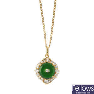 A set of jade and diamond jewellery.