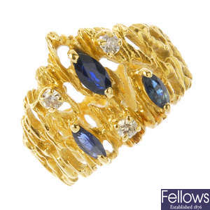 A 1970s 18ct gold sapphire and diamond dress ring.