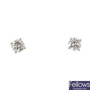 A pair of 18ct brilliant-cut diamond ear studs.