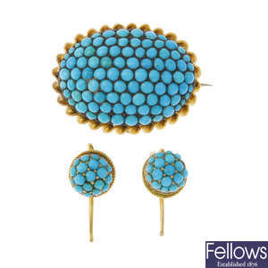 A set of late Victorian gold turquoise jewellery.