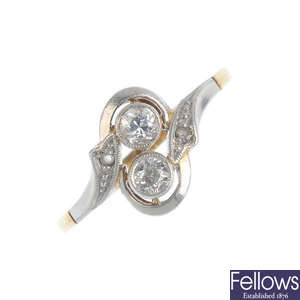 A mid 20th century gold diamond dress ring.