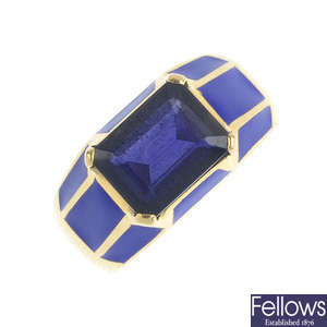 An iolite and enamel dress ring.