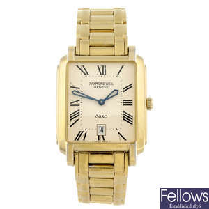 RAYMOND WEIL - a gentleman's gold plated Saxo bracelet watch.