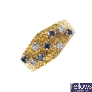 A 1970s 18ct gold sapphire and diamond dress ring.