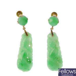 A pair of jade earrings.