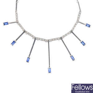 An 18ct gold sapphire and diamond necklace.