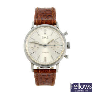 BWC - a gentleman's stainless steel chronograph wrist watch.