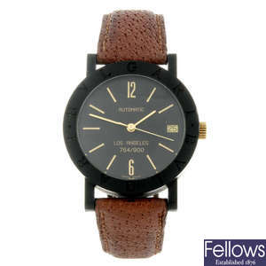 BULGARI - a limited edition mid-size carbon fibre Los Angeles wrist watch.