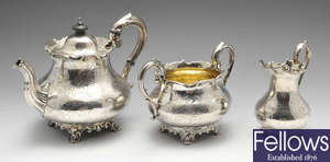 An early Victorian three piece silver tea service.