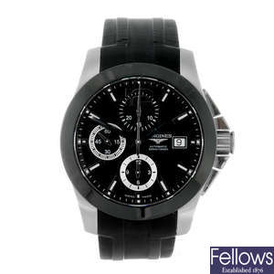 LONGINES - a gentleman's stainless steel Conquest chronograph wrist watch.