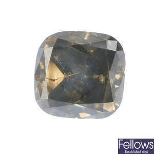 A cushion-shape 'yellow-brown' diamond, weighing 4.02cts.