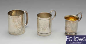 Two Victorian silver christening mugs & a later example.